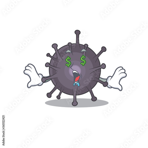 happy rich cartoon concept of salmonella with money eyes
