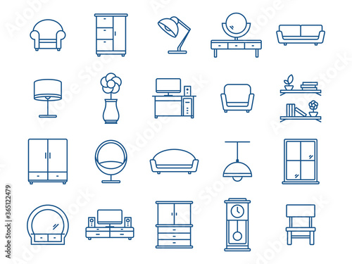Set of Collection Furniture Icon. Outline style. Simple, modern, and minimalist. Anyone can use this design easily. Vector illustration. 