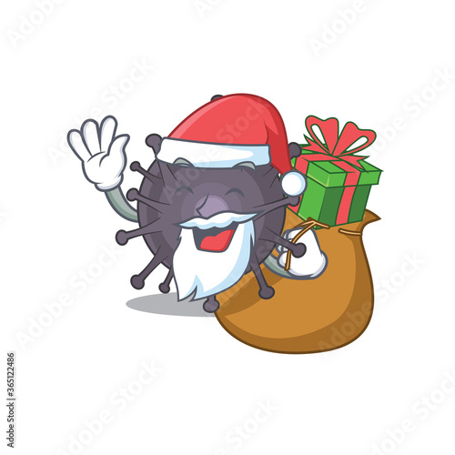 Cartoon design of salmonella Santa having Christmas gift