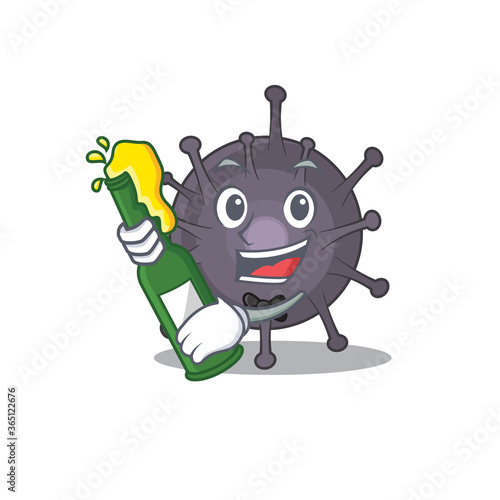 A caricature design style of salmonella cheers with a bottle of wine