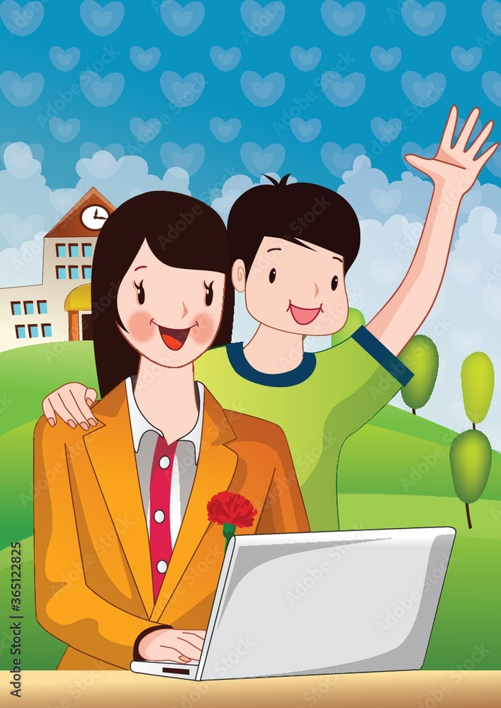 woman and boy with laptop woman and boy with laptop