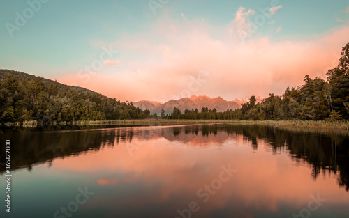 Lake Matheson Cloudy Sunset