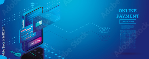 Online Payment with Mobile Phone Isometric Illustration Concept. Online shopping.