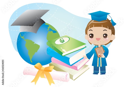 graduate girl with books and degree