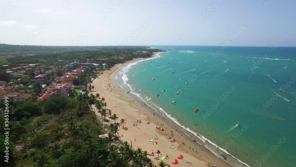 Aerial view of kitesurfing practicing this sport en masse on the beaches of Cabarete Dominican Republic Aerial view of kitesurfing practicing this sport en masse on the beaches of Cabarete Dominican Republic