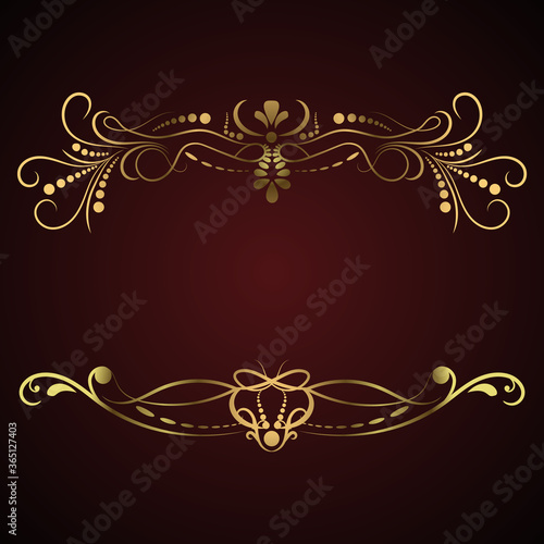 Golden Calligraphic frame. Luxury flourish frame, border, label. Original design elements. Decoration for greeting cards, wedding album or restaurant menu. Jpeg illustration