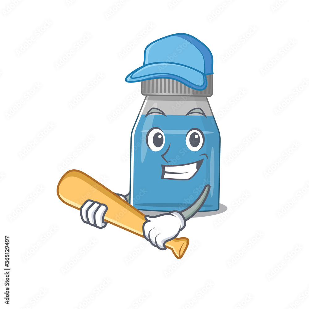Cool syrup medicine caricature picture design playing baseball