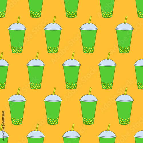 Seamless pattern with bubble tea. Vector illustration.