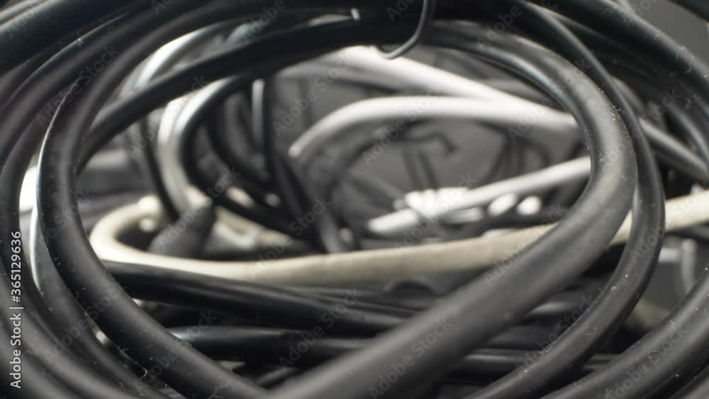 close up. the details. view inside a coil of electrical wires and cables close up. the details. view inside a coil of electrical wires and cables