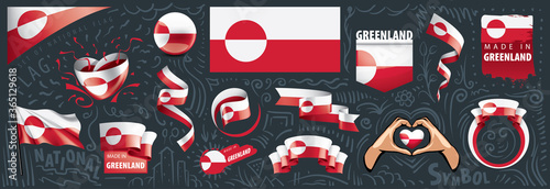 Vector set of the national flag of Greenland in various creative designs