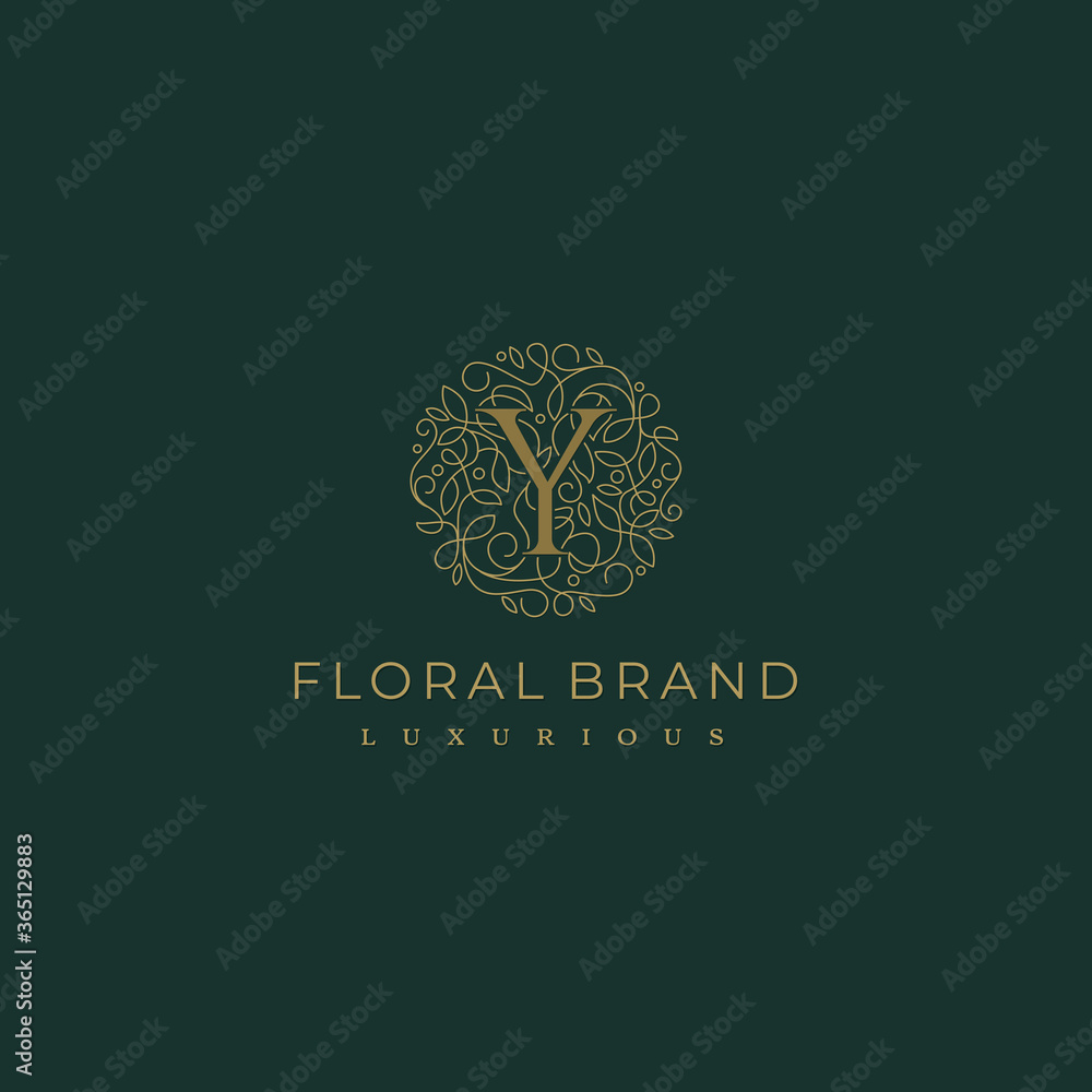 Letter Y Circle Floral Botanical Leaf Logo Design
