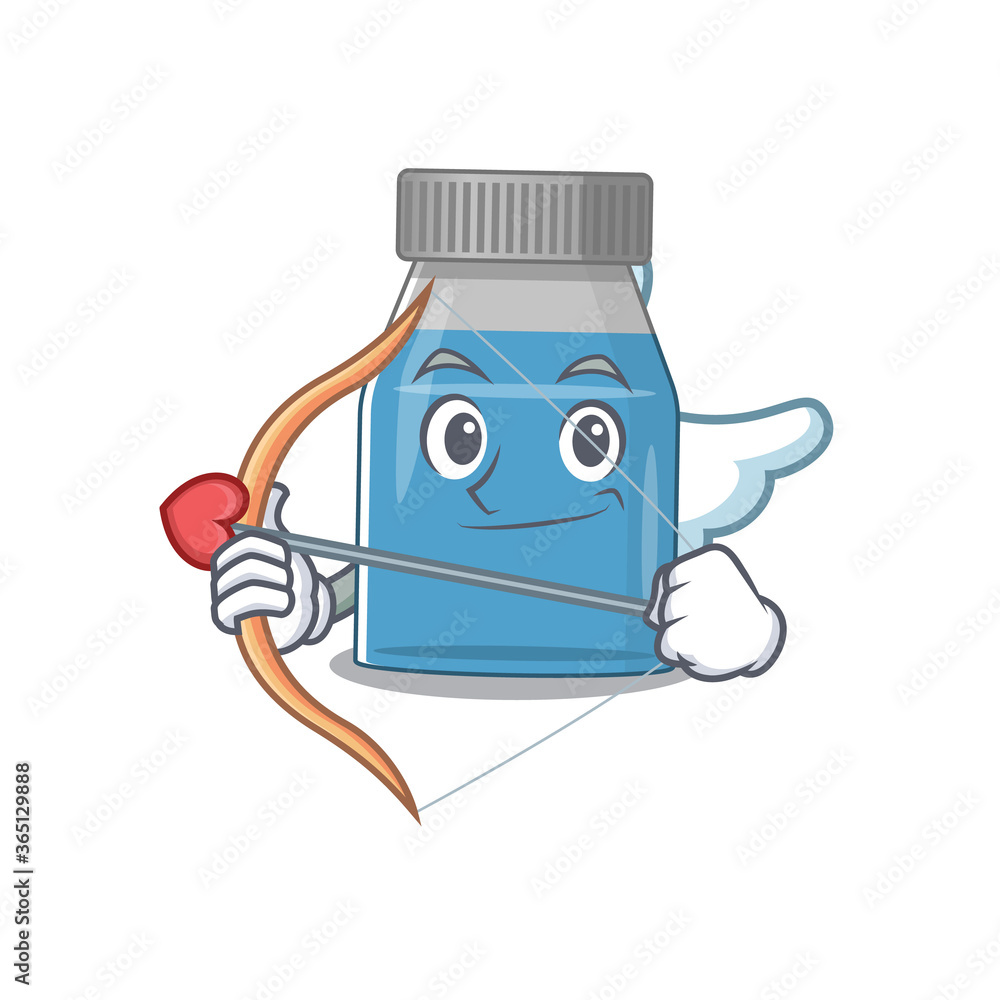 A lovable syrup medicine as a romantic cupid cartoon picture with arrow A lovable syrup medicine as a romantic cupid cartoon picture with arrow