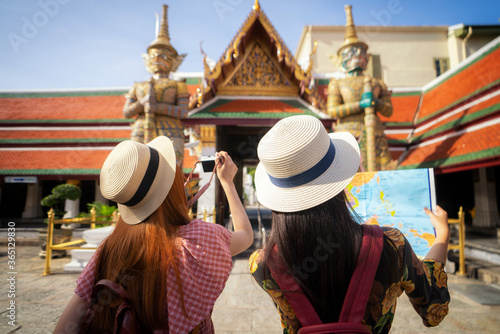 Photography Two asian girlfriends traveling
