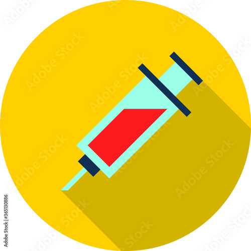 Syringe, vaccine, injection flat icon on yellow background, vector symbol