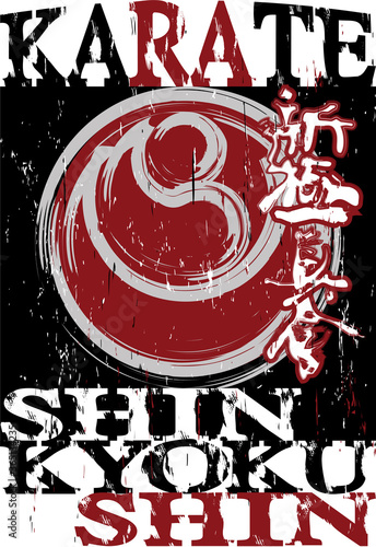 Martial art colored t-shirts, poster design. Karate style emblem.
