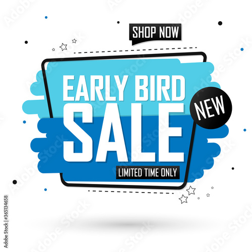 Early Bird Sale, promotion banner design template, discount tag, vector illustration