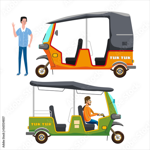 Set Tuk Tuk Asian auto rickshaw three wheeler tricycle