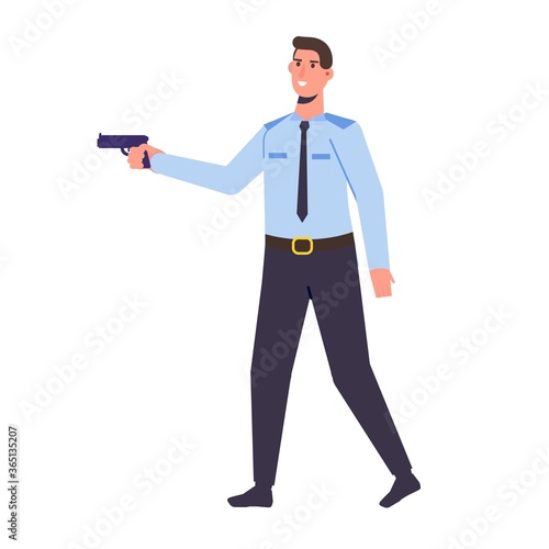 The police officer with gun. Vector illustration in flat cartoon style