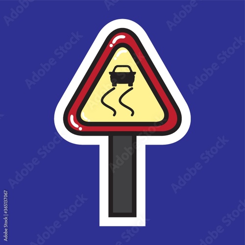 slippery road sign