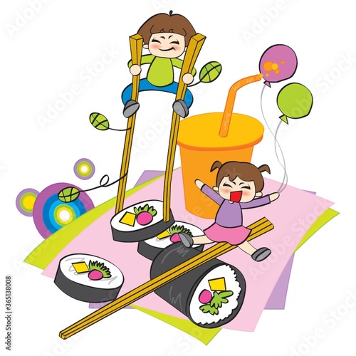 children playing with oversize food