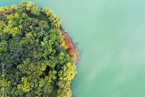 Looking down to the island in the lake.