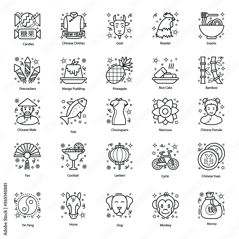 Chinese New Year line Icons Pack
Chinese New Year line Icons Pack