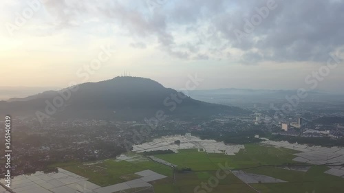 Aerial view Bukit Mertajam town with green paddy field. photo