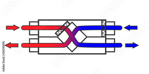 A simple diagram of a ventilation system recuperator. The scheme of air recovery in the house. Vector illustration isolated on a white background.