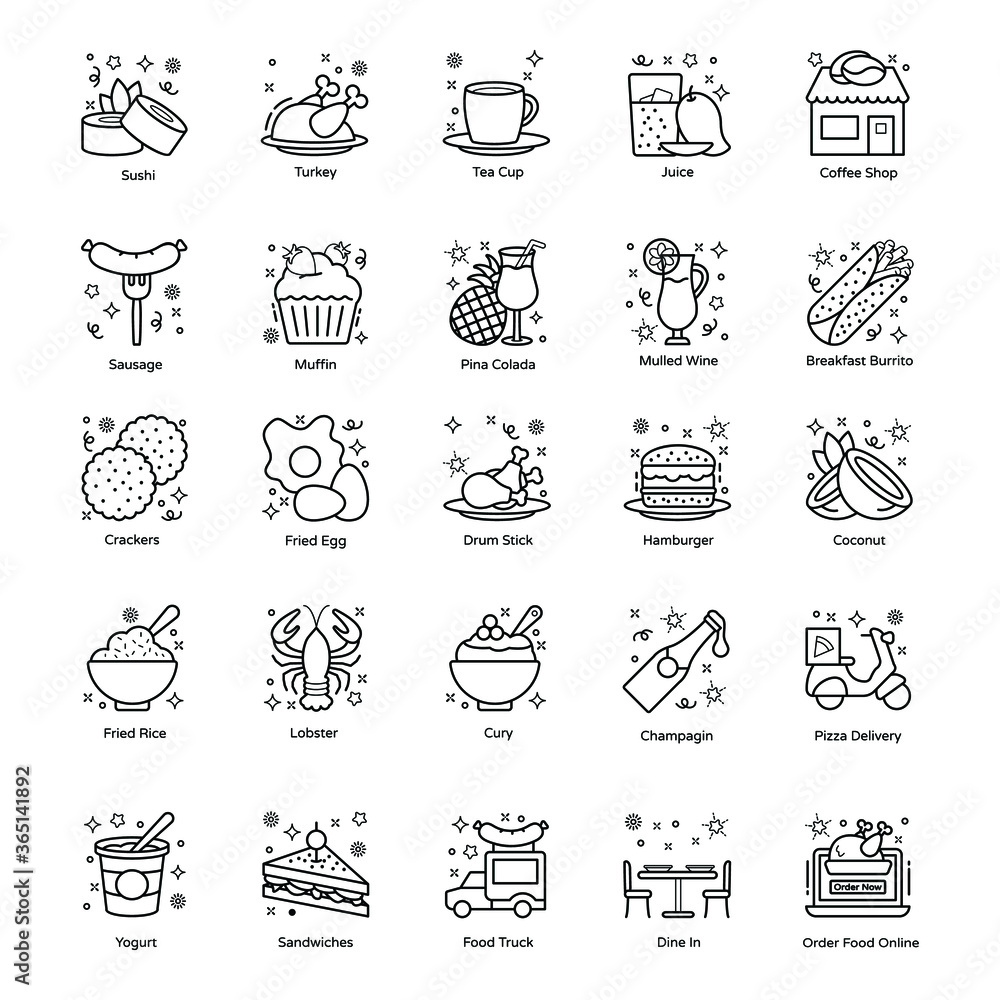 
Food and Drinks line Icons Pack
