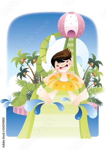 boy having fun on waterslide