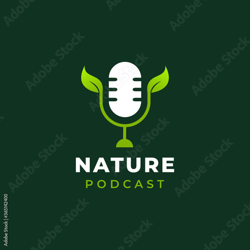 Leaf and microphone for nature podcast Logo Icon vector stock