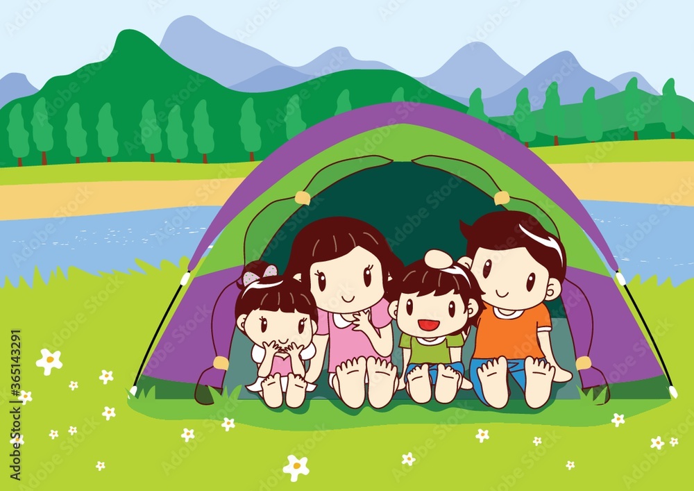 family sitting in camp tent family sitting in camp tent