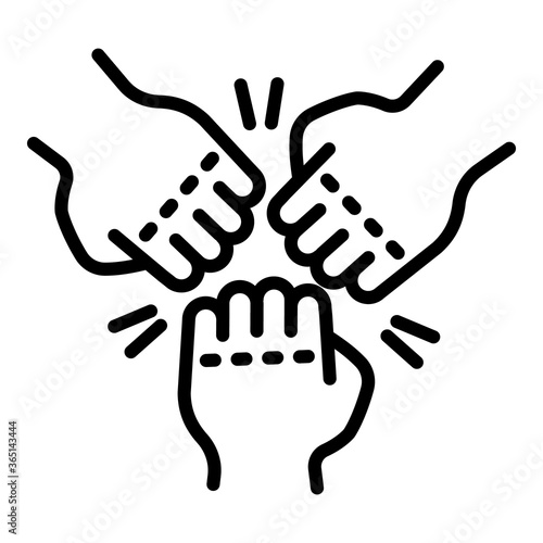Fist teamwork icon. Outline fist teamwork vector icon for web design isolated on white background