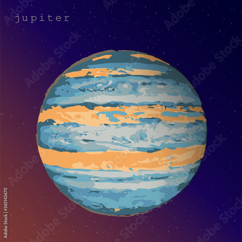 jupiter planet view from space dark yellow purple background. vector illustration for astronomy astrology