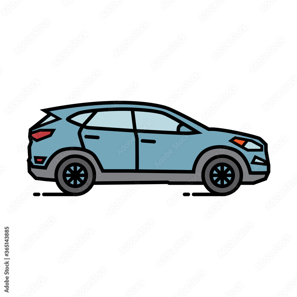 icon vector flat car with blue color