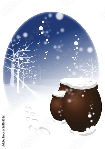 pot covered with snow