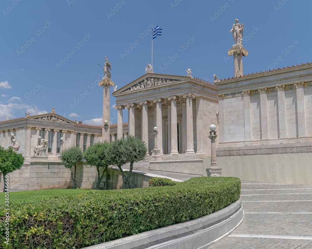 Athens, Greece - The National Academy Classical Building's white marble facade