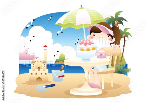 girl having food near sea shore