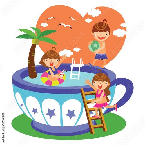 children playing in the swimming pool