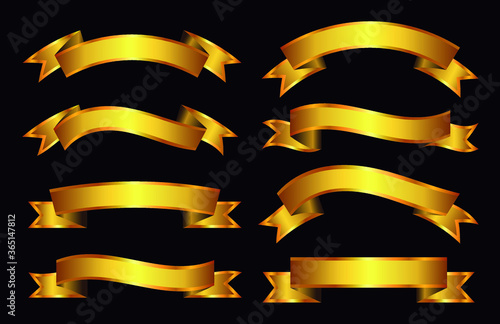 Golden ribbon banners set