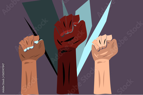 Three clenched fists raised and please, we can't breathe.