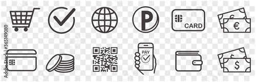 cashless and money vector icons set
