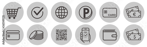 cashless and money vector icons set