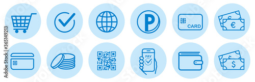 cashless and money vector icons set