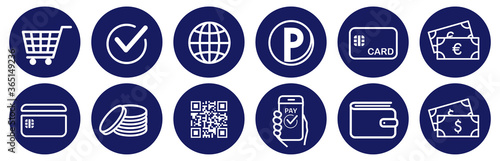 cashless and money vector icons set