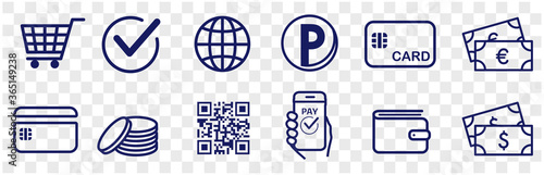 cashless and money vector icons set