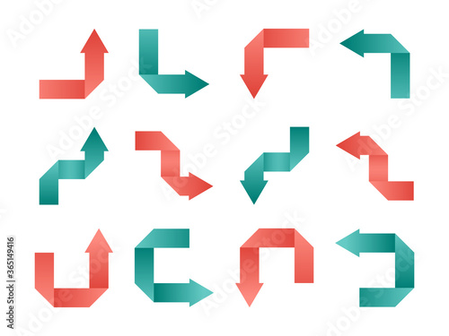 Origami arrow pink and green on white background , Set of arrows collection, Vector illustration.