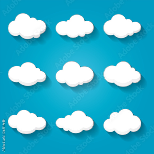 Set of white cloud collection on blue background.