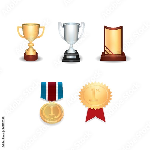 set of medal and trophies