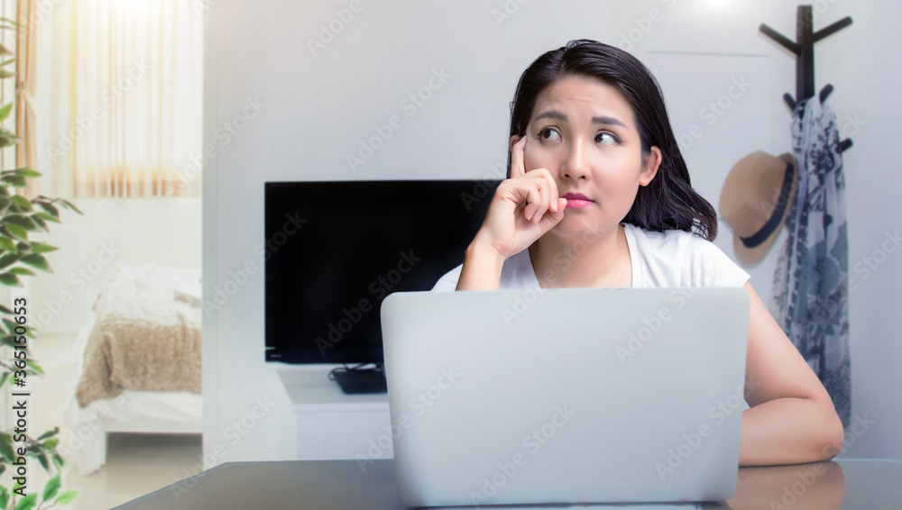 asian woman point to blank laptop asian woman point to blank laptop